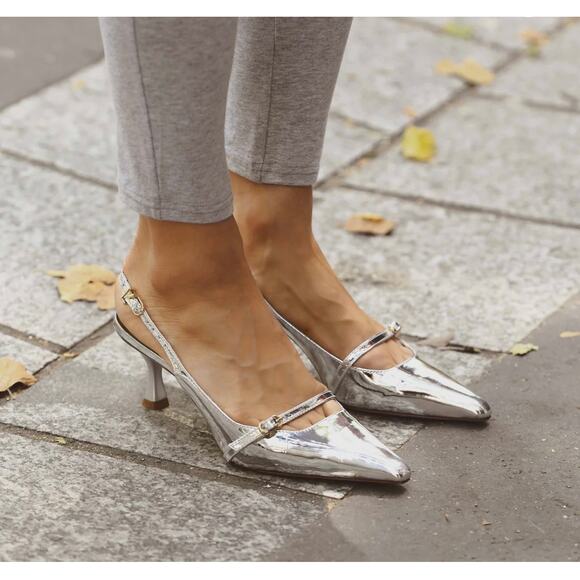 Larroude Shoes - Larroude Ines Patent Pump In Silver Specchio Women’s Size 8